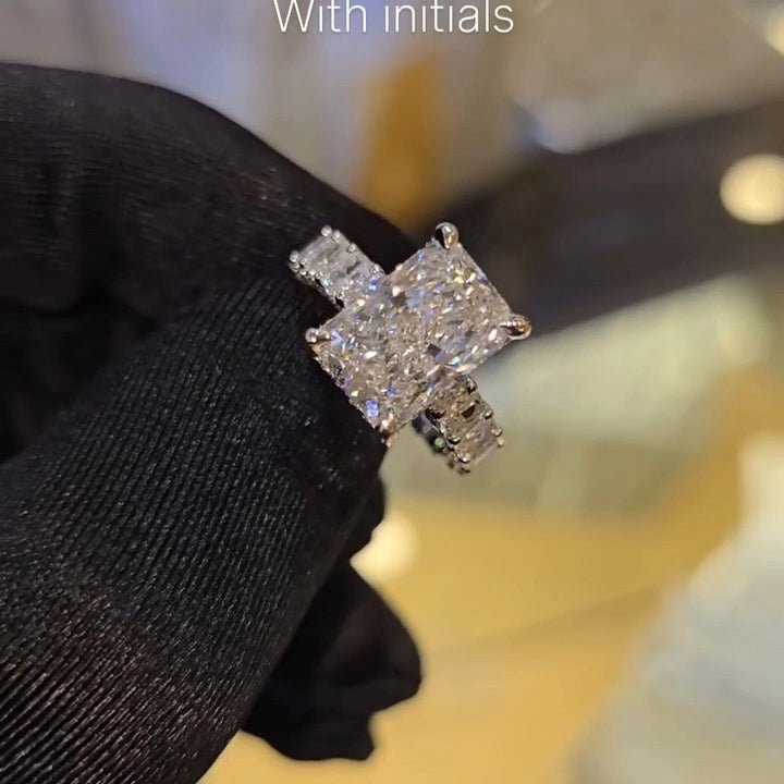 4 CT Radiant Cut Pave Moissanite Engagement Wedding Anniversary Promise Ring - Kazara Diam