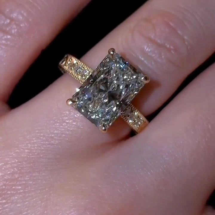 4 CT Radiant Cut Unique Vintage Hidden Halo Moissanite Engagement Wedding Ring - Kazara Diam