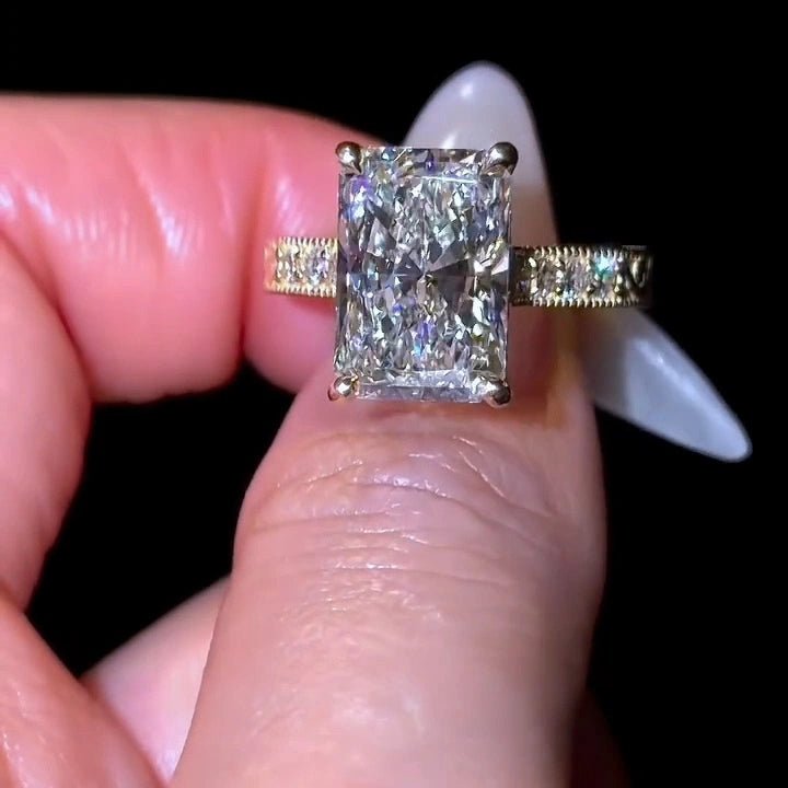 4 CT Radiant Cut Unique Vintage Hidden Halo Moissanite Engagement Wedding Ring - Kazara Diam