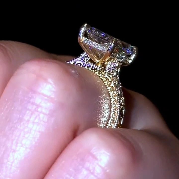 4 CT Radiant Cut Unique Vintage Hidden Halo Moissanite Engagement Wedding Ring - Kazara Diam