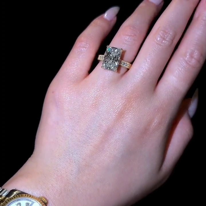 4 CT Radiant Cut Unique Vintage Hidden Halo Moissanite Engagement Wedding Ring - Kazara Diam