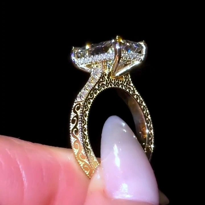 4 CT Radiant Cut Unique Vintage Hidden Halo Moissanite Engagement Wedding Ring - Kazara Diam