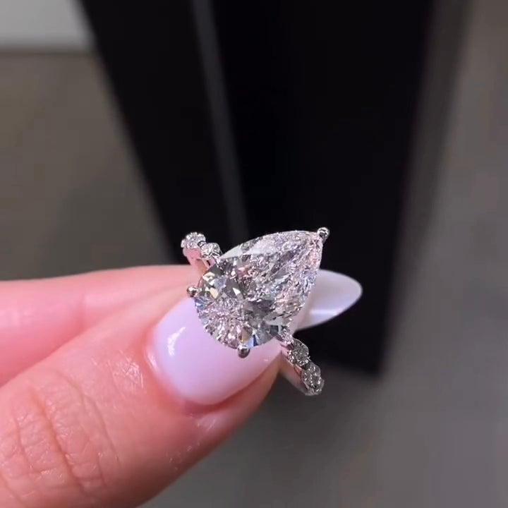 4 CT Pear Cut Lab Grown Diamond Engagement Ring on Hand