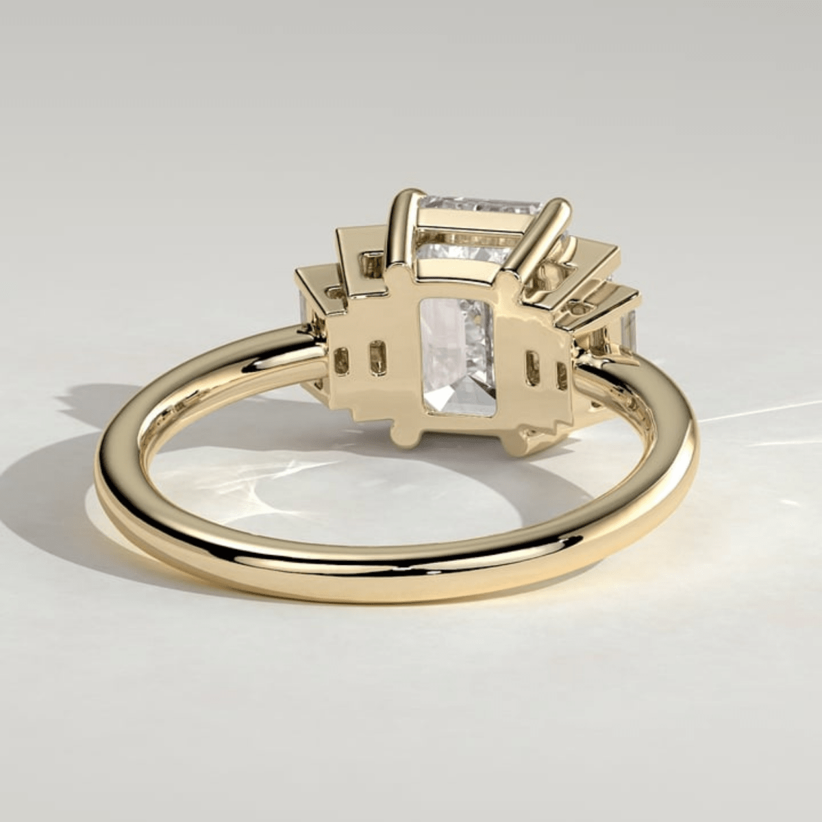 4CT Emerald 5 Stone Moissanite Engagement Ring with Graduating Baguette Shoulders - Kazara Diam