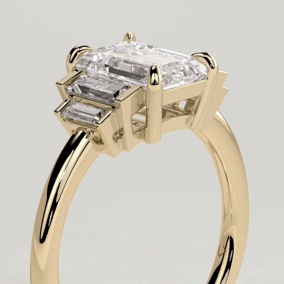 4CT Emerald 5 Stone Moissanite Engagement Ring with Graduating Baguette Shoulders - Kazara Diam