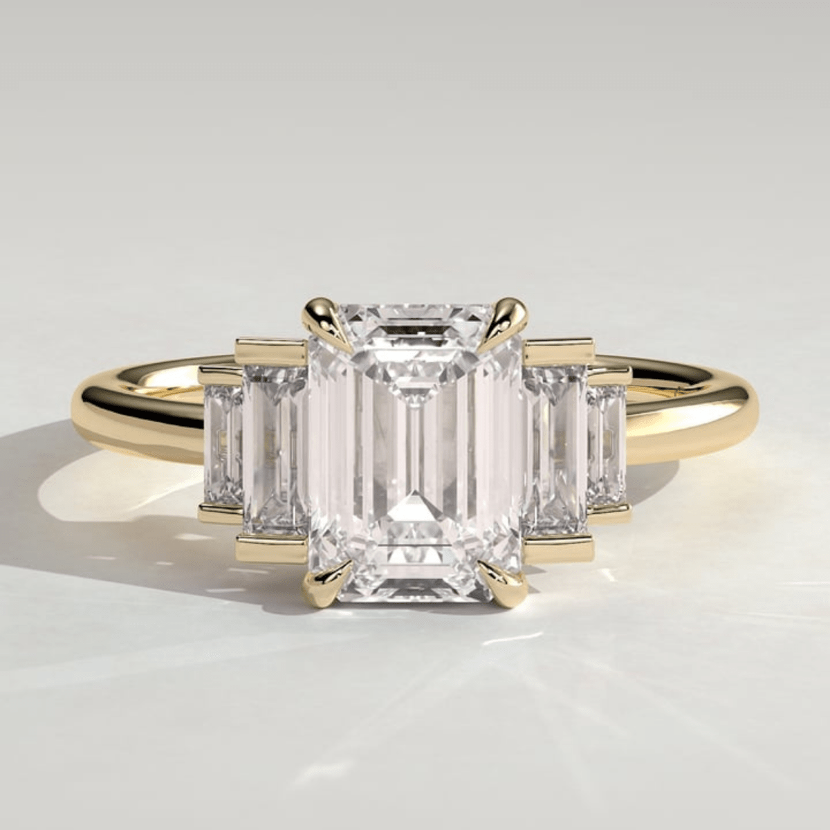 4CT Emerald 5 Stone Moissanite Engagement Ring with Graduating Baguette Shoulders - Kazara Diam