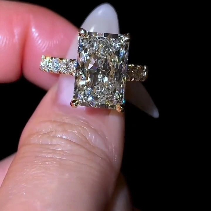 5 CT Radiant Cut Hidden Halo Moissanite Engagement Wedding Promise Ring - Kazara Diam