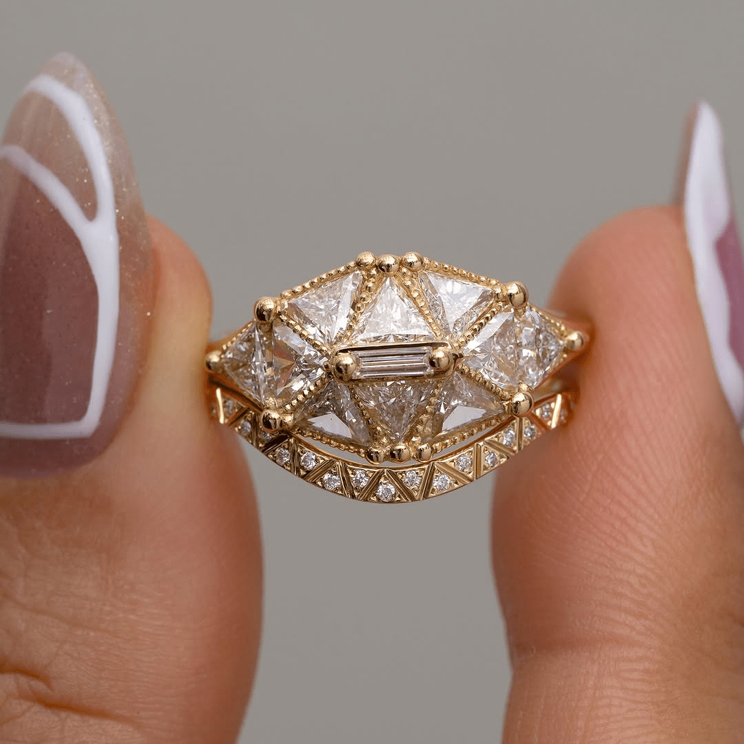 5 TCW Unique Triangle Cut Moissanite Engagement Ring | Art Deco Inspired - Kazara Diam