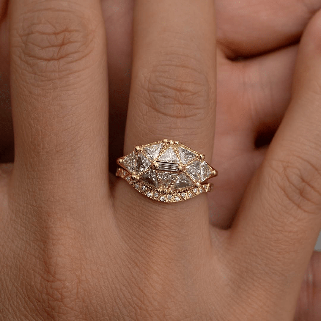 5 TCW Unique Triangle Cut Moissanite Engagement Ring | Art Deco Inspired - Kazara Diam