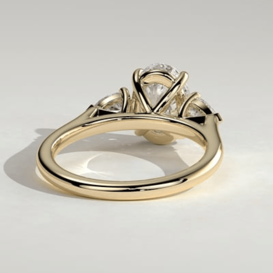 5CT Oval Cut Moissanite Claw Trilogy with Pear Side Stones and Cathedral Setting Engagement Ring - Kazara Diam