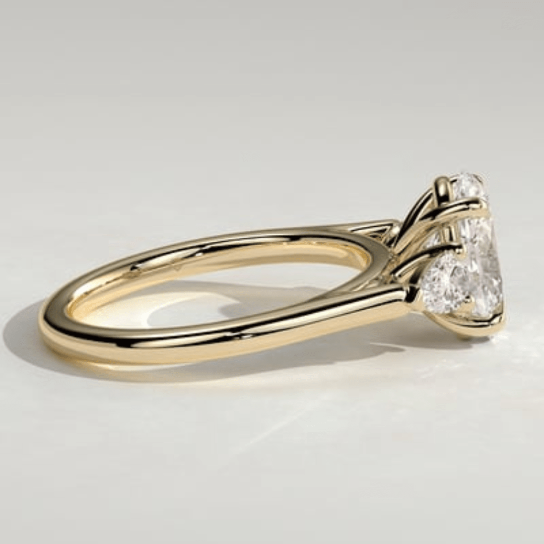 5CT Oval Cut Moissanite Claw Trilogy with Pear Side Stones and Cathedral Setting Engagement Ring - Kazara Diam