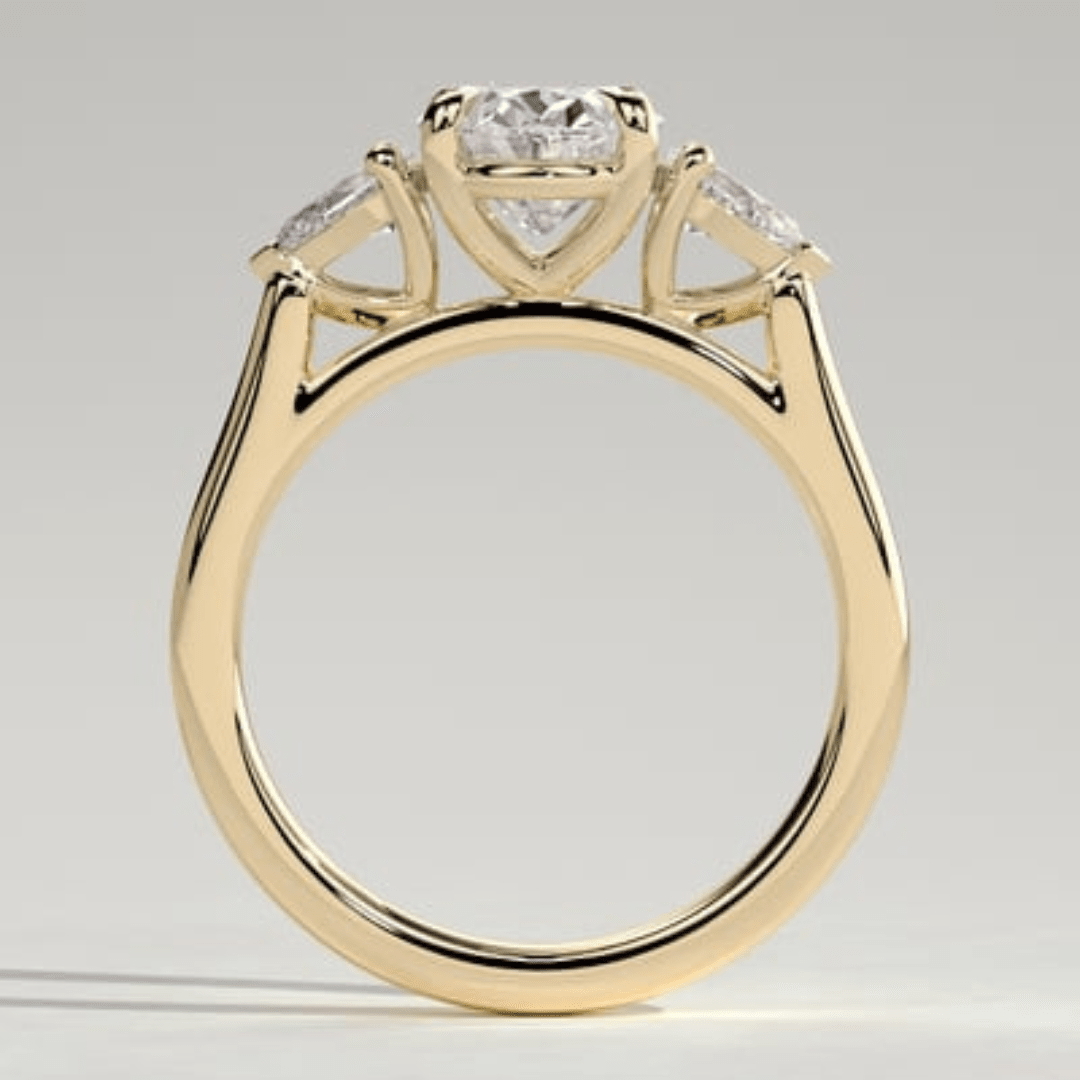 5CT Oval Cut Moissanite Claw Trilogy with Pear Side Stones and Cathedral Setting Engagement Ring - Kazara Diam