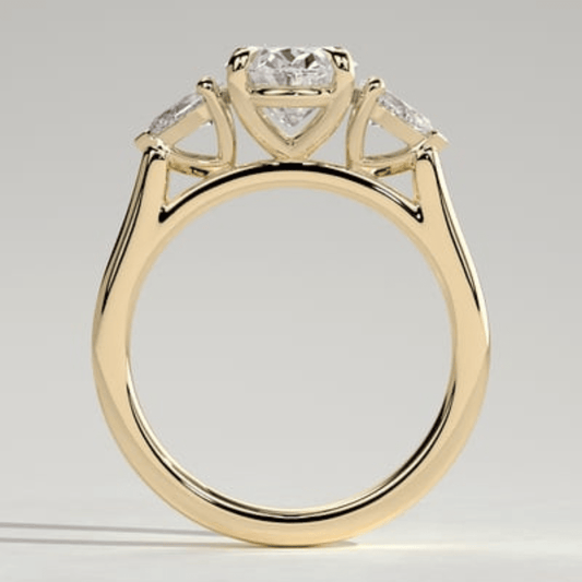 5CT Oval Cut Moissanite Claw Trilogy with Pear Side Stones and Cathedral Setting Engagement Ring - Kazara Diam