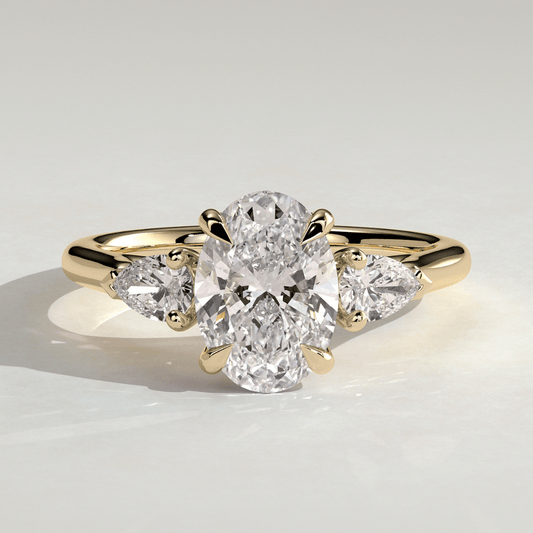5CT Oval Cut Moissanite Claw Trilogy with Pear Side Stones and Cathedral Setting Engagement Ring - Kazara Diam