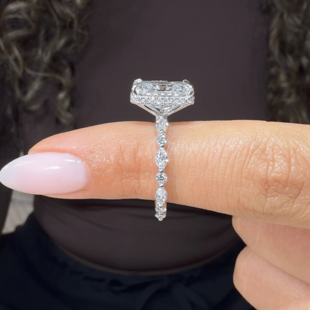 5CT Radiant Cut Moissanite Engagement Wedding Pave Anniversary Statement Design - Kazara Diam