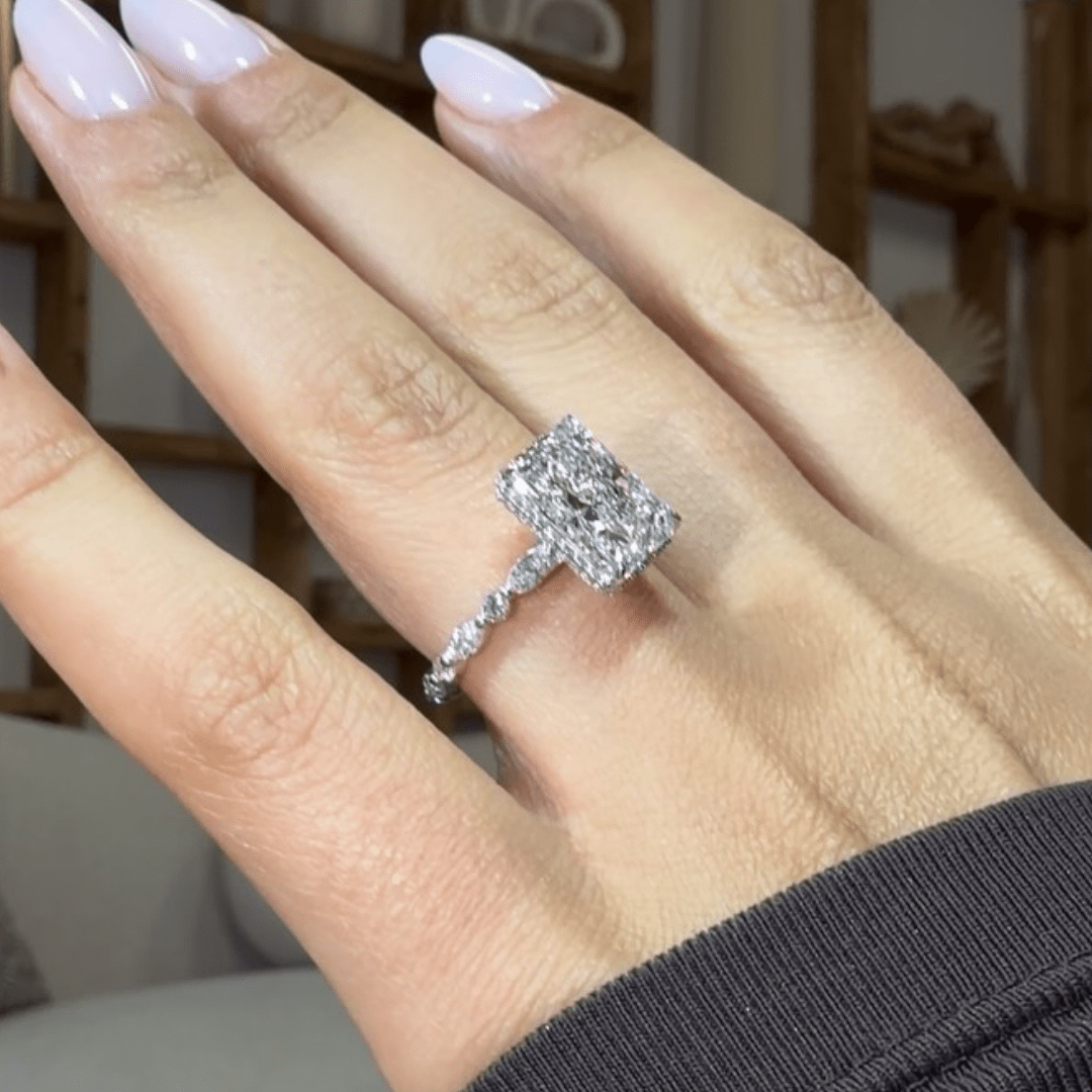 5CT Radiant Cut Moissanite Engagement Wedding Pave Anniversary Statement Design - Kazara Diam