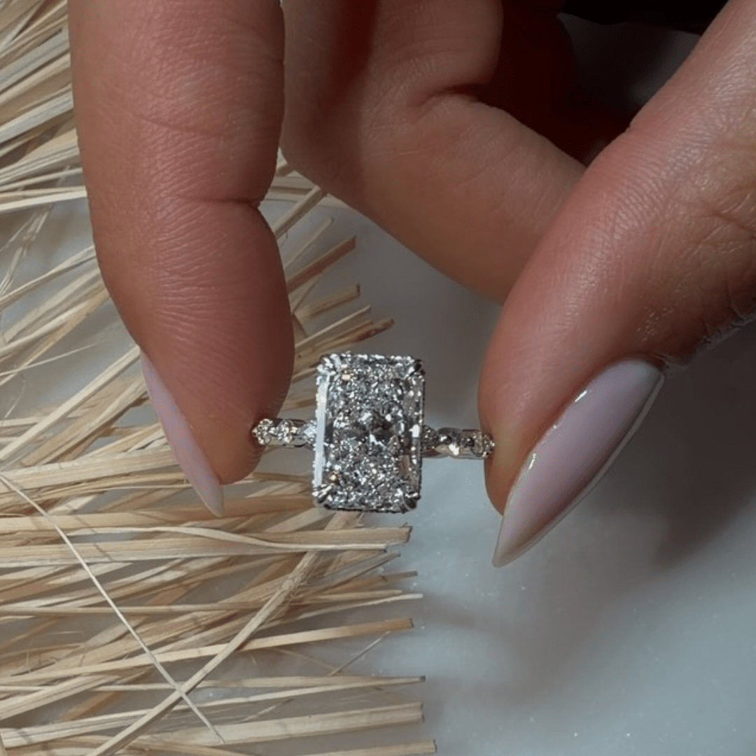5CT Radiant Cut Moissanite Engagement Wedding Pave Anniversary Statement Design - Kazara Diam
