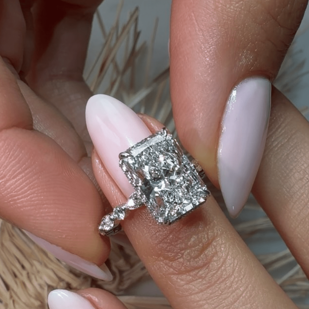 5CT Radiant Cut Moissanite Engagement Wedding Pave Anniversary Statement Design - Kazara Diam