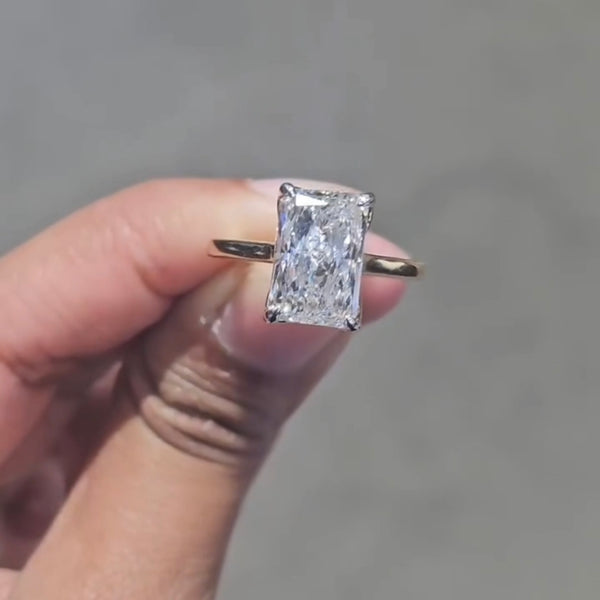 4 CT Radiant Cut Lab Grown Diamond Vintage Tulip Solitaire Engagement Ring