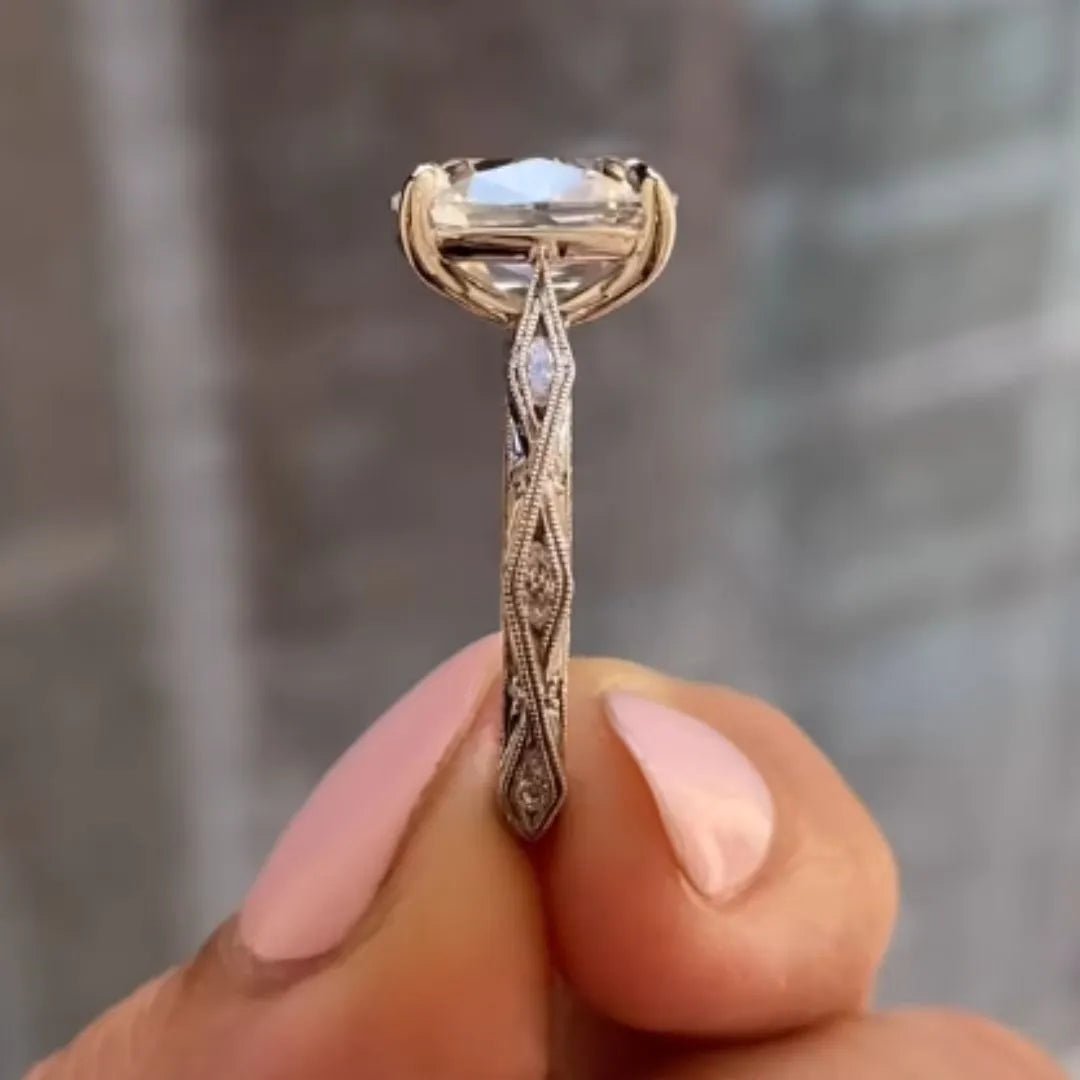 Eternal Cushion Rose Cut 3.50 Carat Moissanite Unique Wedding Anniversary Engagement Ring - Kazara Diam