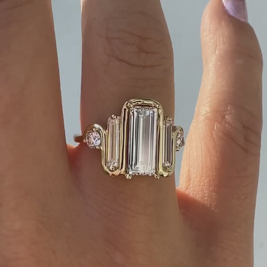 1.2 CT Baguette Cut Moissanite Engagement Ring, Timeless Classic Design