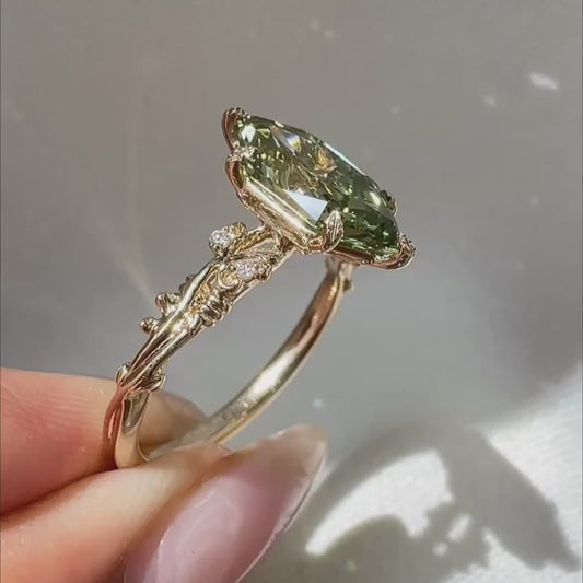 3 CT Green Moissanite Dutch Marquise Cut Engagement Wedding Anniversary Ring Nature Inspired