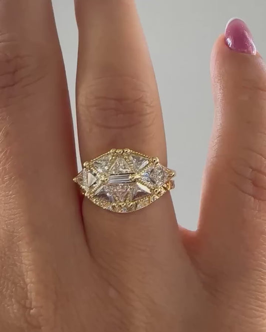 5 TCW Unique Triangle Cut Moissanite Engagement Ring | Art Deco Inspired