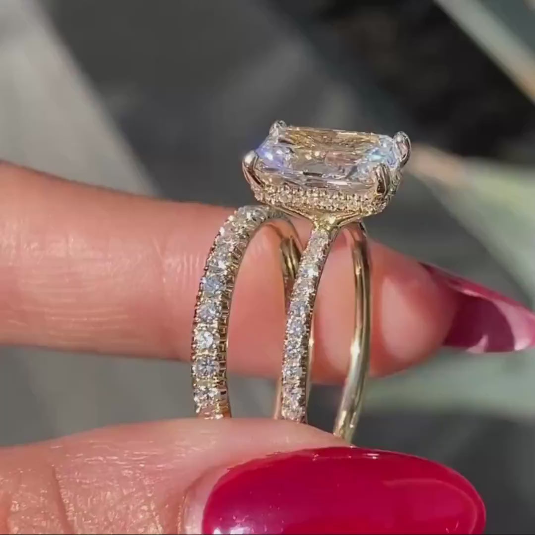 4 CT Radiant Cut Moissanite Engagement Bridal Set Gift For Her Wedding Band Promise Ring