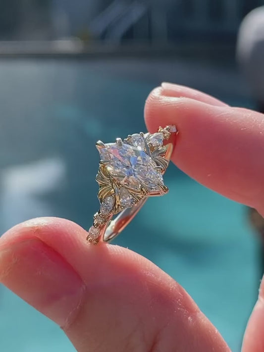 2.5CT Marquise Moissanite Engagement Antique Inspired Floral Design Ring