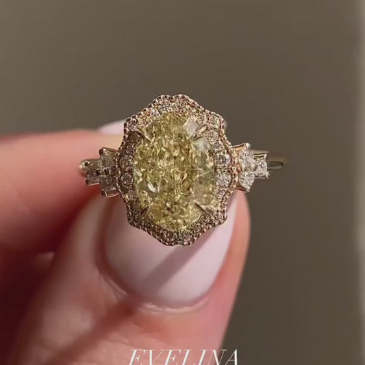 3 CT Oval Cut Yellow Moissanite Vintage Engagement Wedding Anniversary Ring