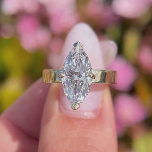 2.5 CT Marquise Moissanite 3 MM Band Engagement Wedding Anniversary Ring