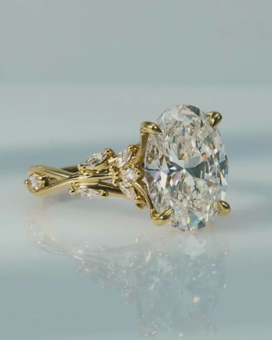 3.5CT Oval Cut Moissanite with Floral Vine For Wedding Anniversary Ring
