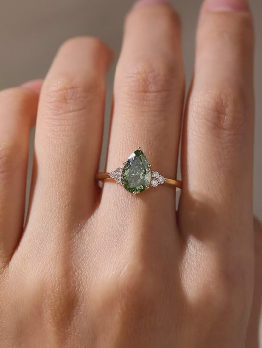 3.0 CT Pear Cut Green Moissanite Anniversary Wedding Engagement Ring