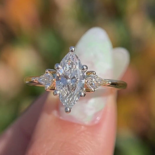 2.5 CT Heirloom Marquise Moissanite Engagement Ring with Elegant Side Accents