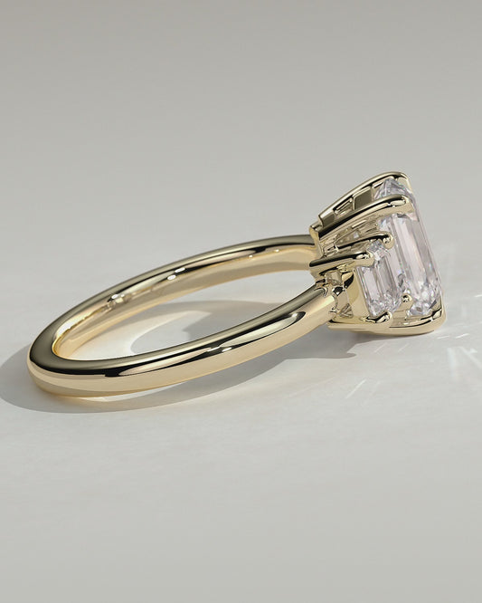 4CT Emerald 4 Claw Trilogy Engagement Ring with Emerald Side Stones