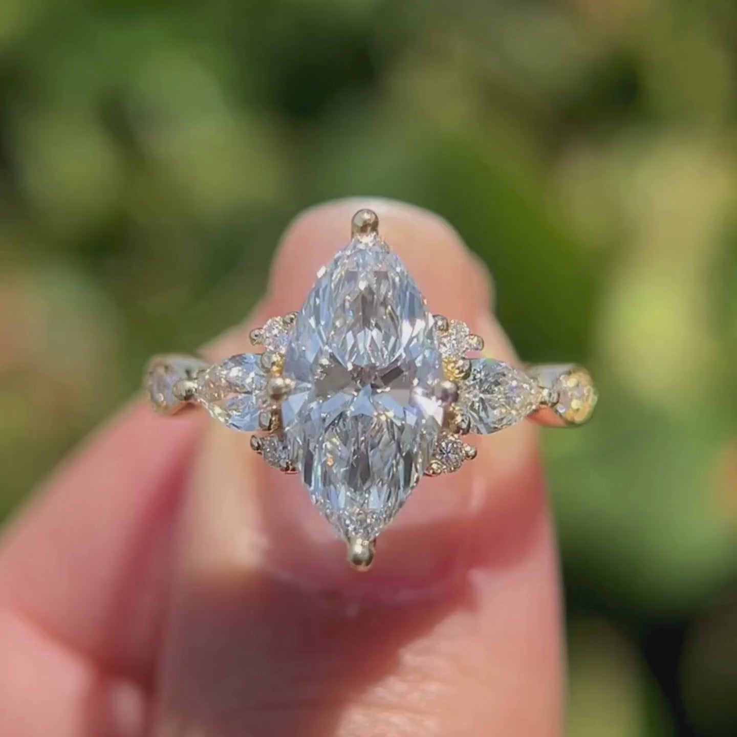 2.5 CT Marquise Cut Moissanite Three Stone Unique Engagement Ring