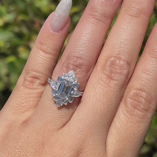 2.5 CT Emerald Cut Moissanite Unique Engagement Wedding Promise Ring