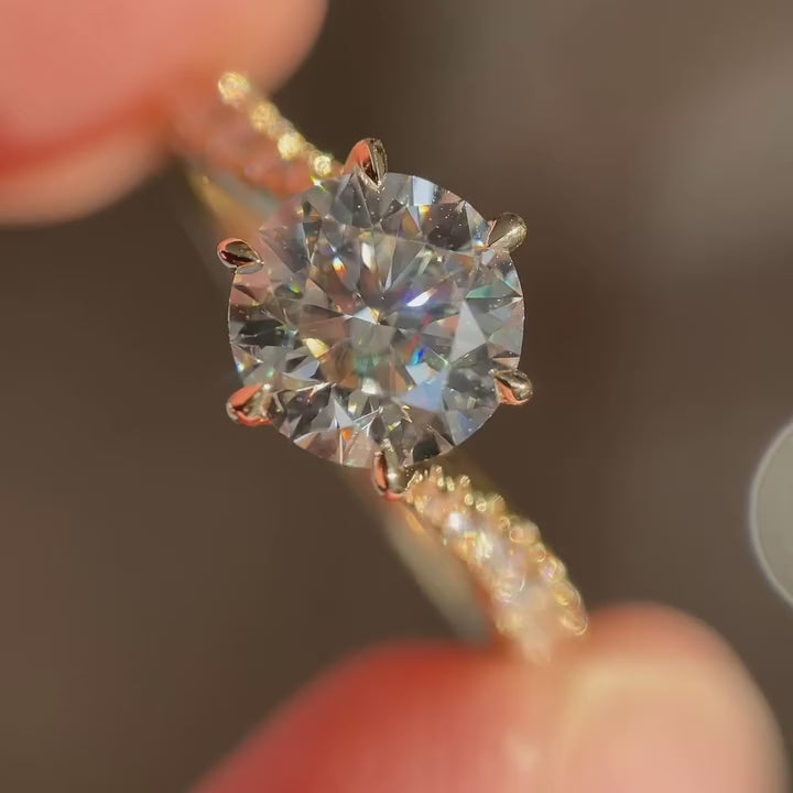 1.0CT Round Cut Moissanite Solitaire Ring with Pavé Band – Classic Engagement Ring
