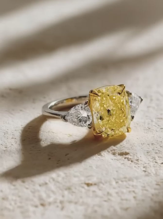 3 CT Yellow Radiant Cut Moissanite Engagement Wedding Anniversary Three Stone Ring
